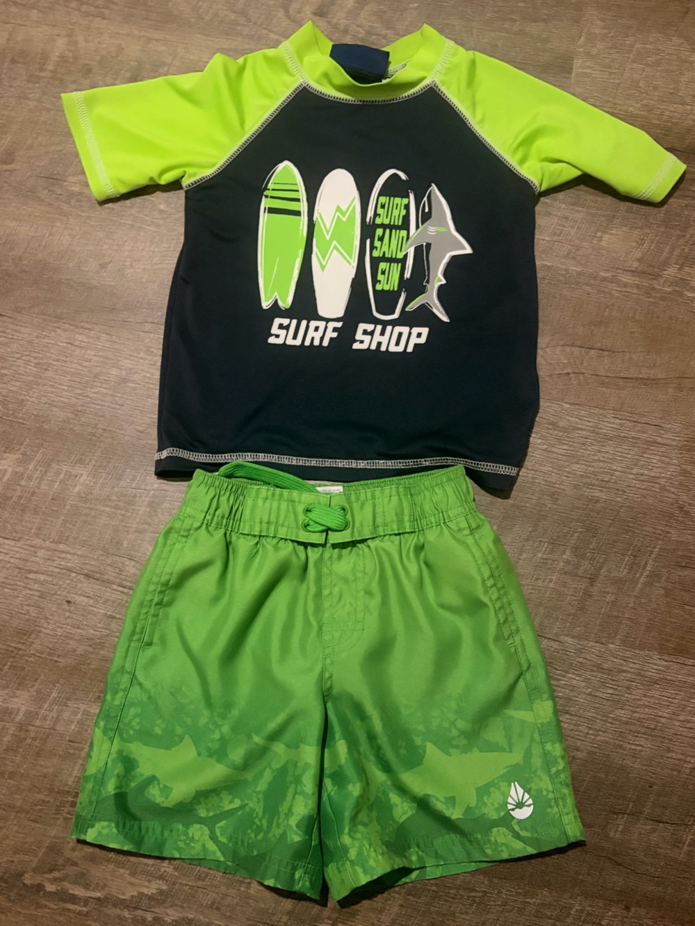 Kids Surf Shop & Sharks Rash Guard & Swim Shorts Set